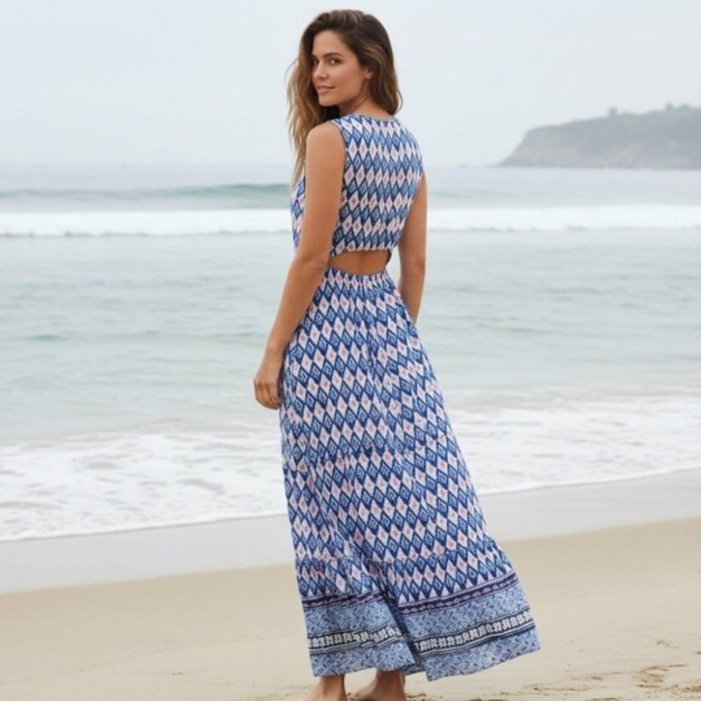 Beachlunchlounge Tank Dress Pink Blue‎ Ikat M Keyhole Back